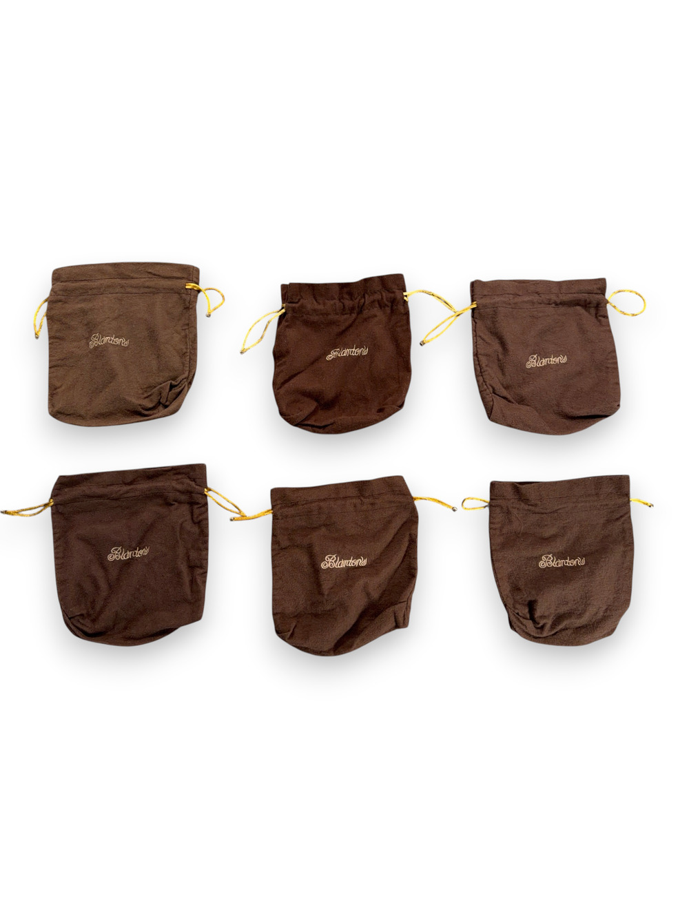Blantons Bags Brown Gold Set of 6 Felt Embroidered Drawstring Bourbon Whiskey